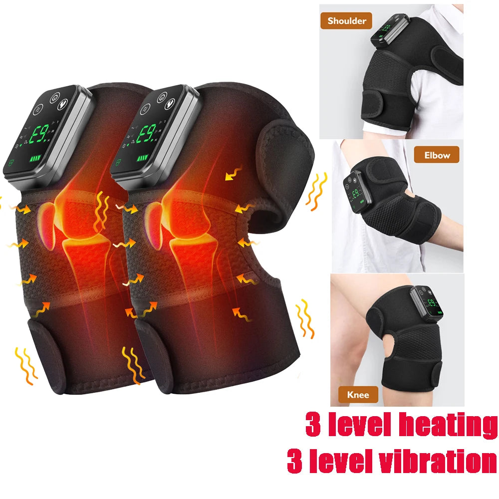 Heated knee brace worn on leg for muscle relaxation