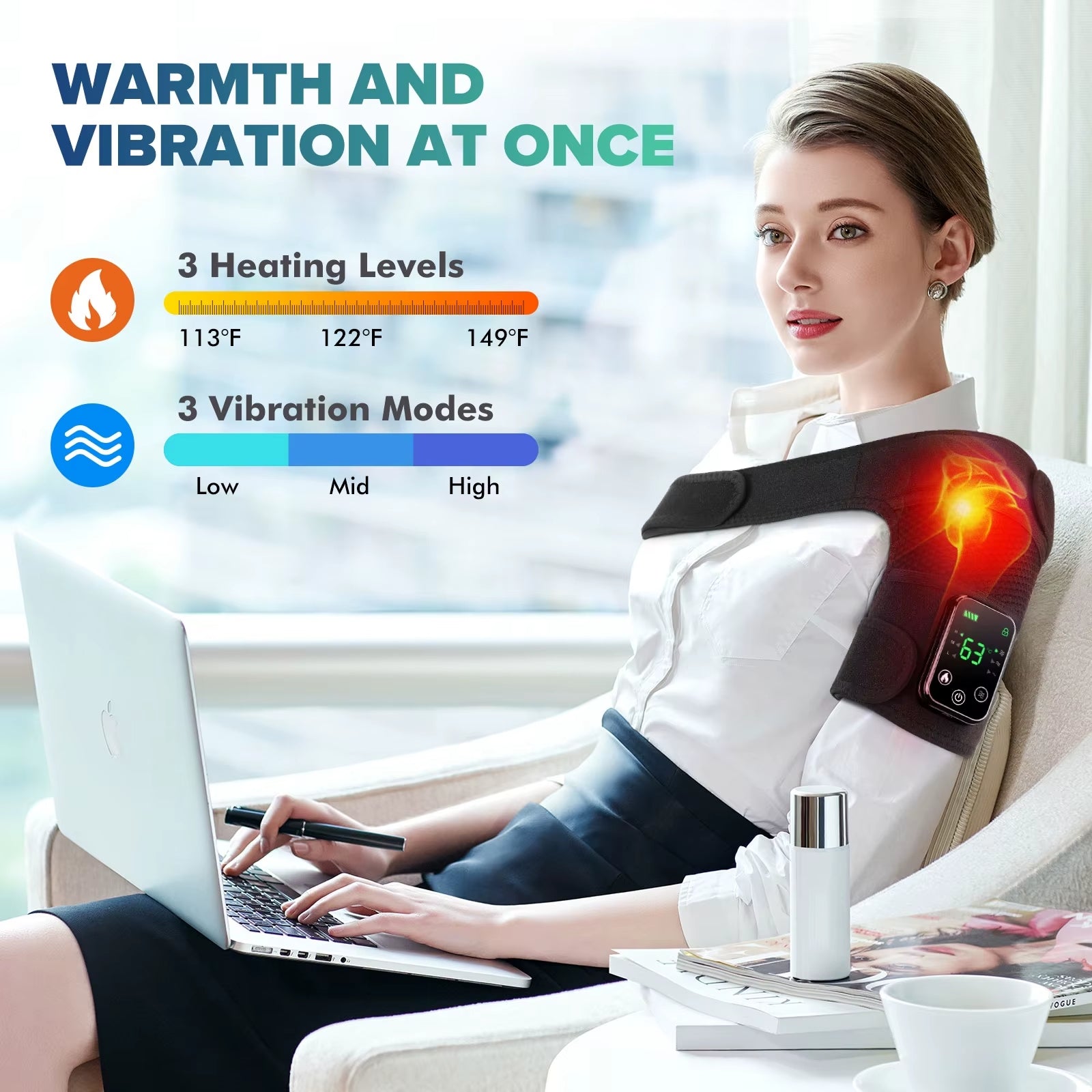 3 heat levels and 3 vibration modes