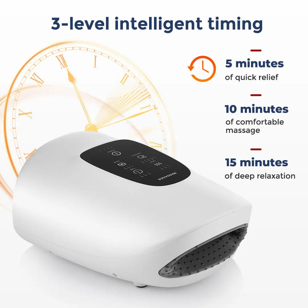 Hand inserted into 360 degree shiatsu hand massager airbag chamber