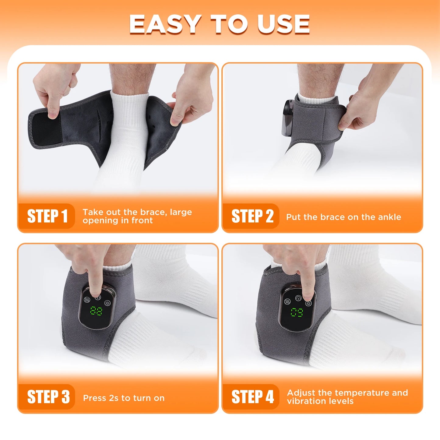 Person wearing heated ankle brace for ankle pain relief