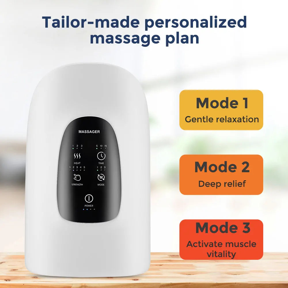 Shiatsu hand massager heat therapy in use on palm and wrist