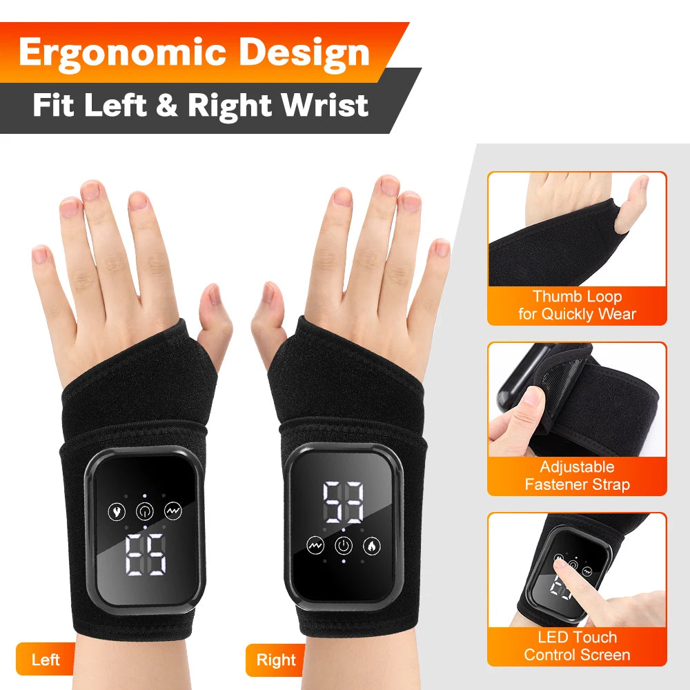 Heated wrist brace wrap-around adjustable strap close-up