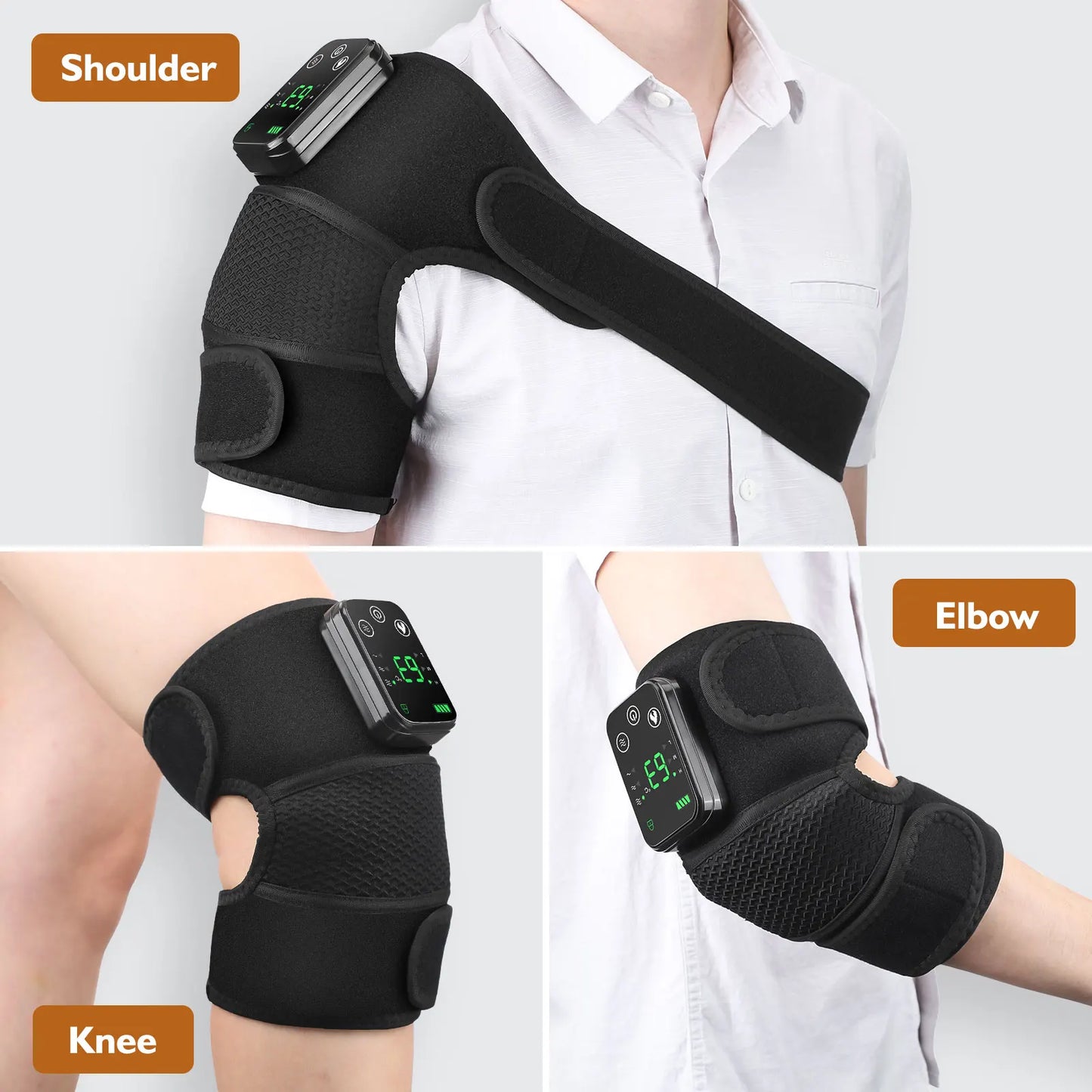 Heated knee brace worn on elbow for joint pain relief
