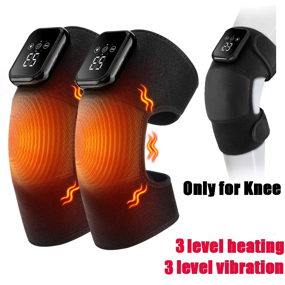 Heated knee brace shown in use during recovery after workout