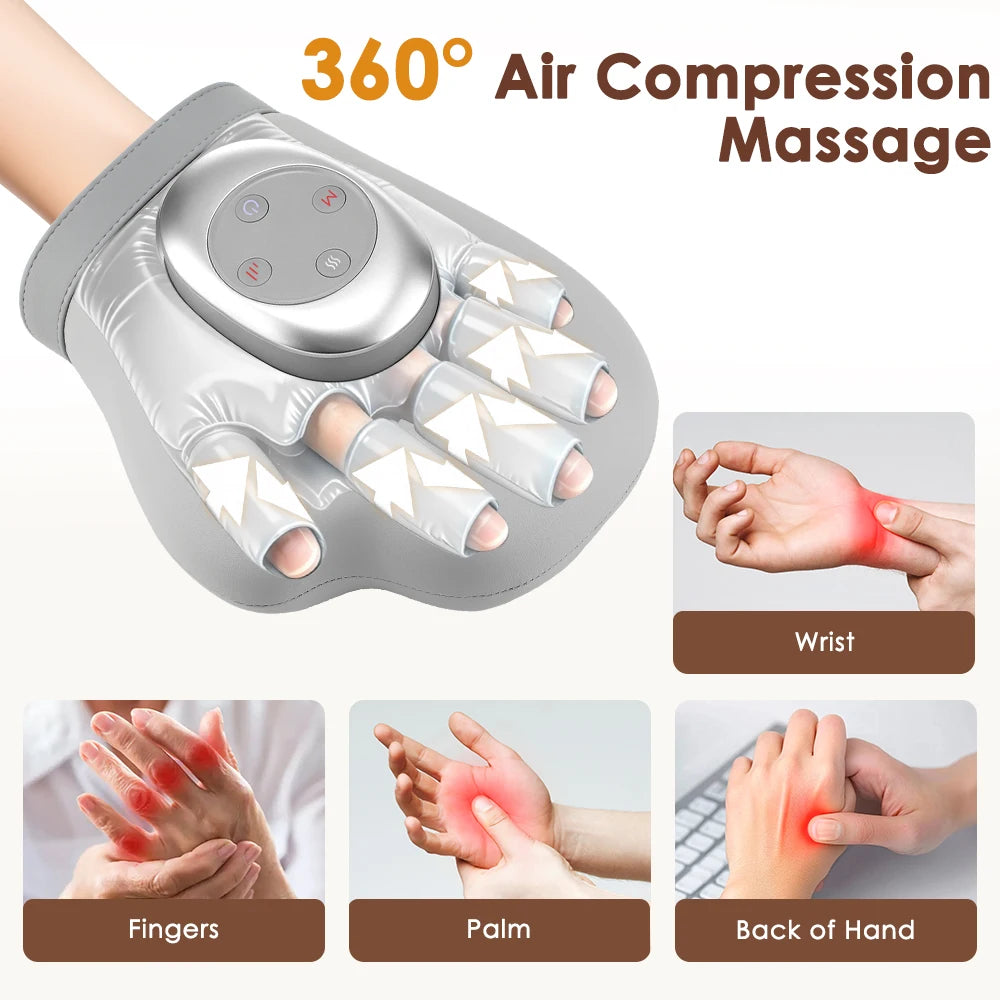Hand wearing airbag compression hand massage glove