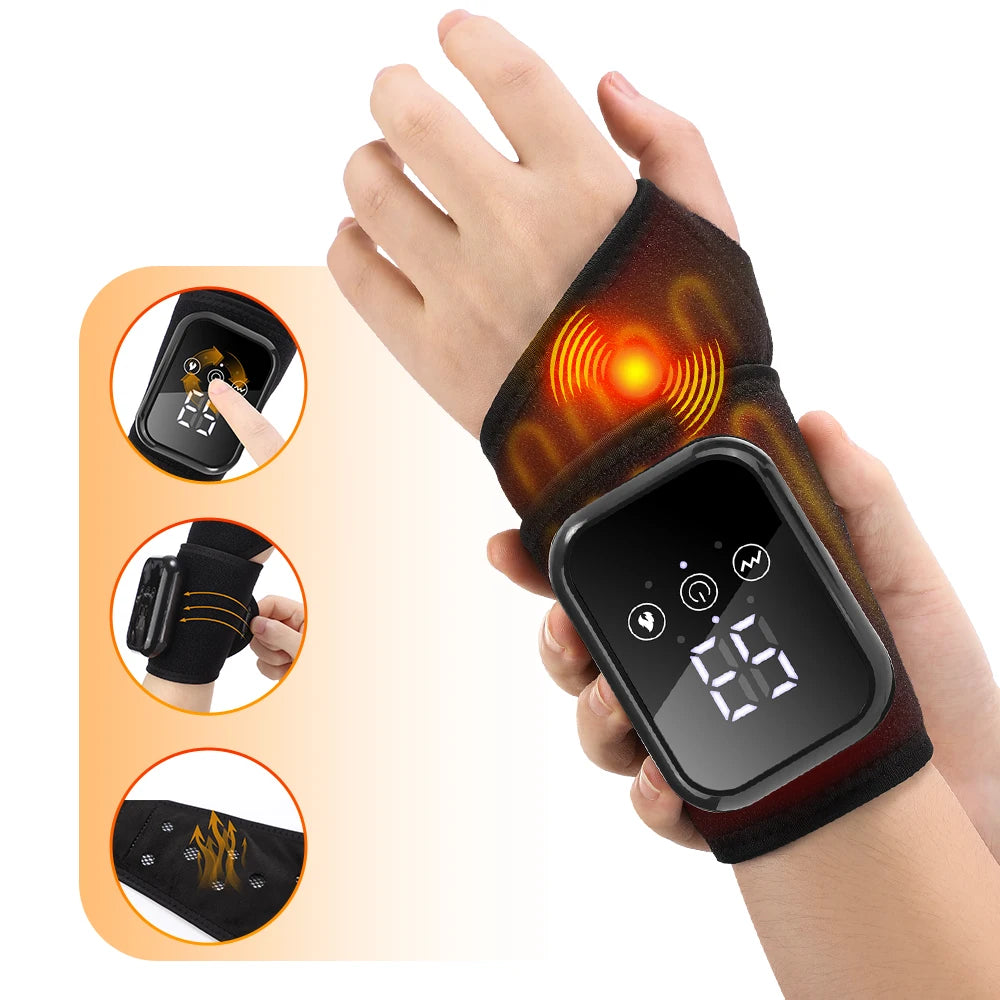 Heated wrist brace Style 1 Black colorway full view