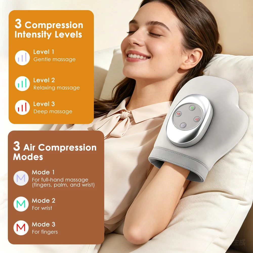 Hand massage glove heat setting display 40 45 48 degrees Celsius
