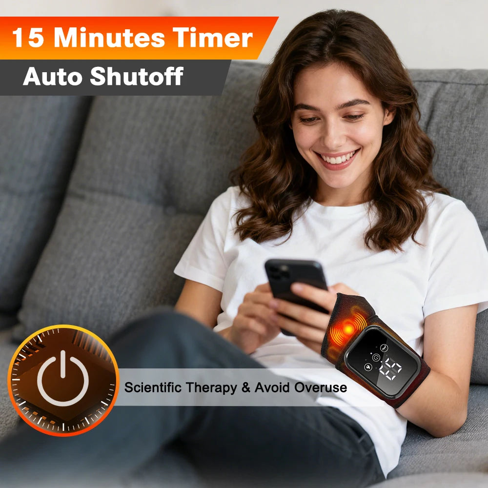 Heated wrist brace 3 heat level and vibration mode control panel