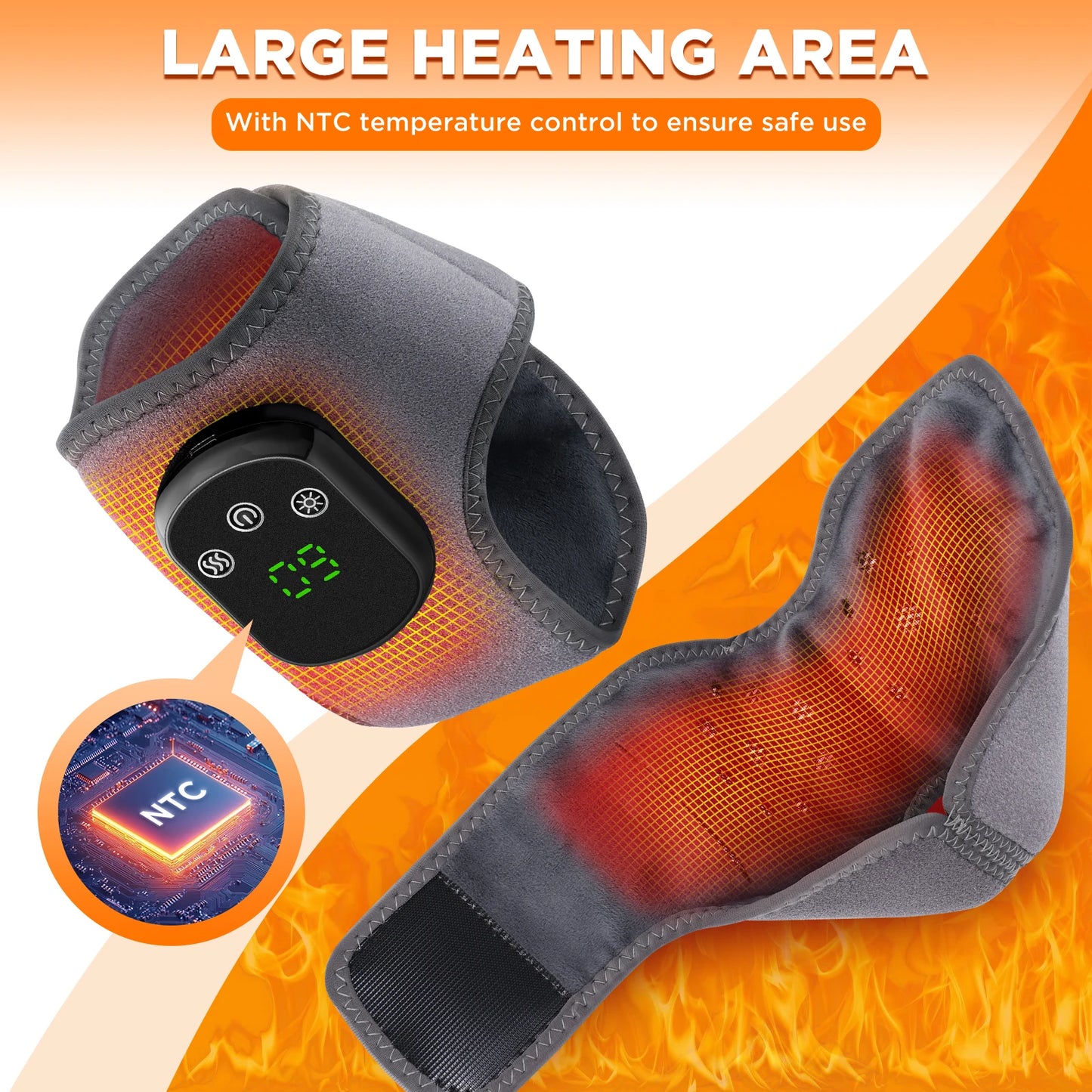 Heated ankle wrist brace 3-level heat and vibration control panel