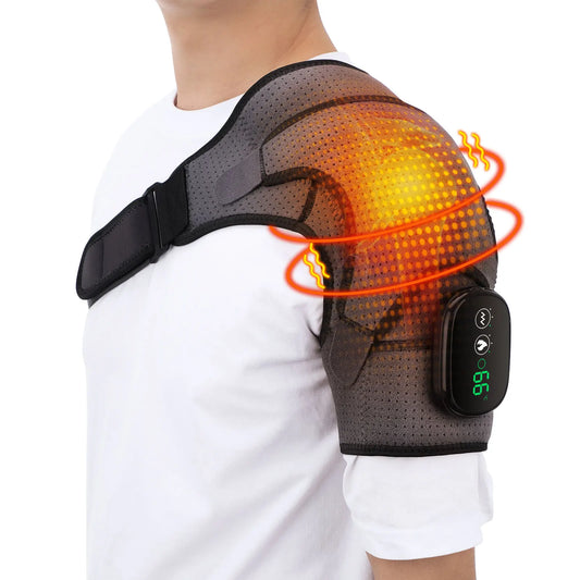 ThermoFlex Pro heated shoulder massage brace worn on shoulder