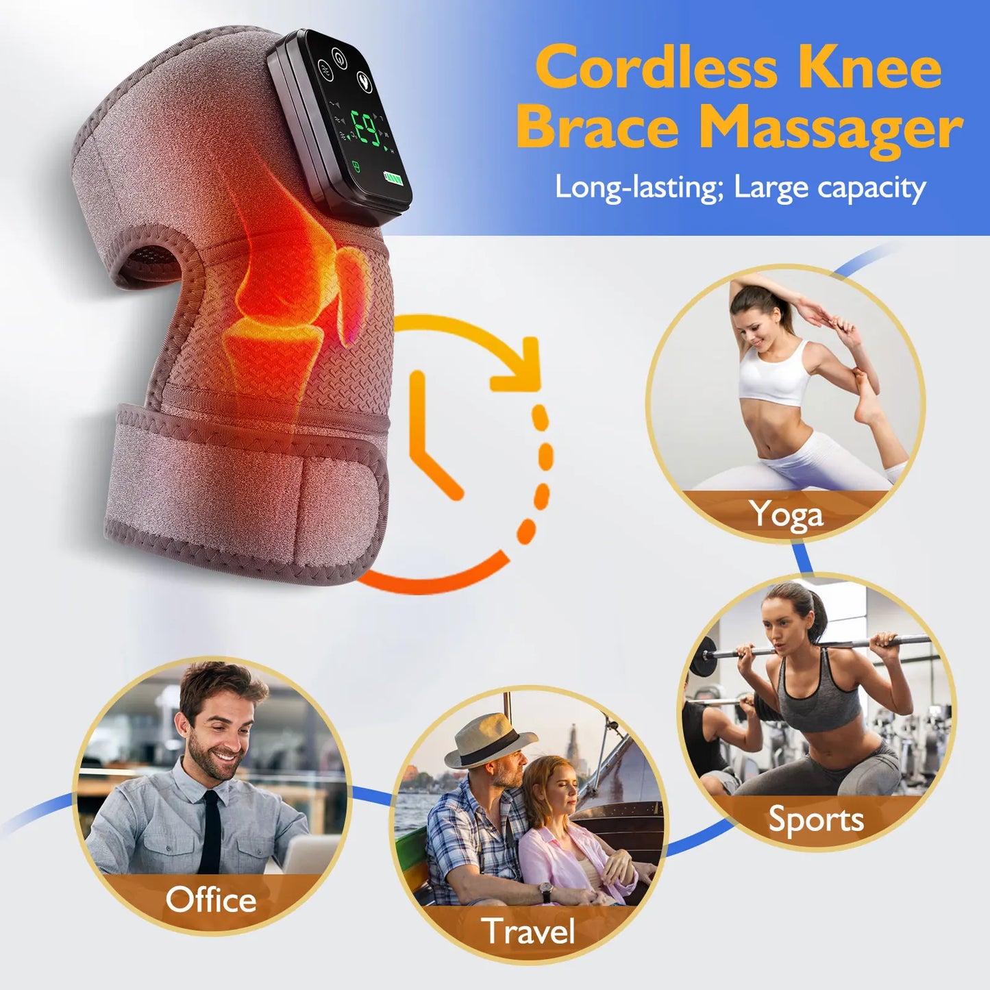 Heated knee brace long strap 68cm adjustable fit
